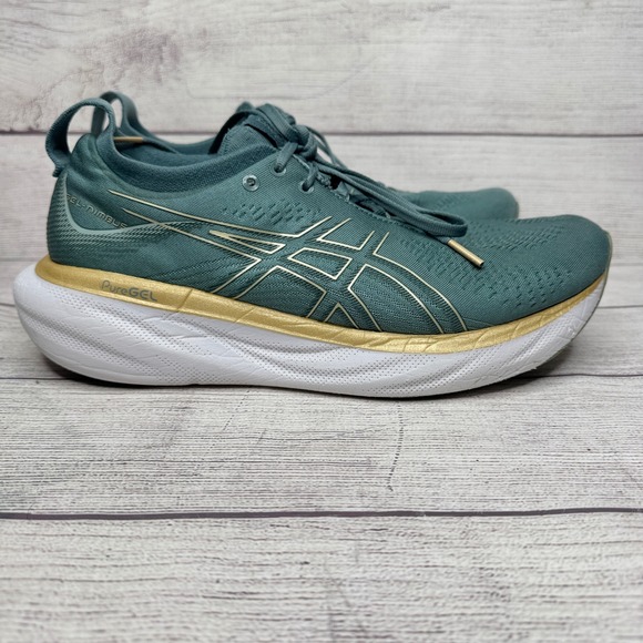 ASICS GEL Nimbus 25 Jade Gold Running Shoes Sneakers US 11 Mens Comfort - Picture 1 of 7